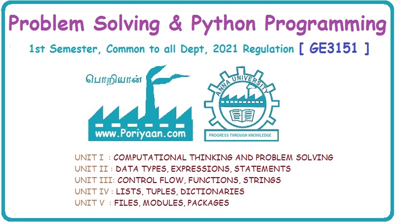 problem solving and python programming syllabus regulation 2021 pdf